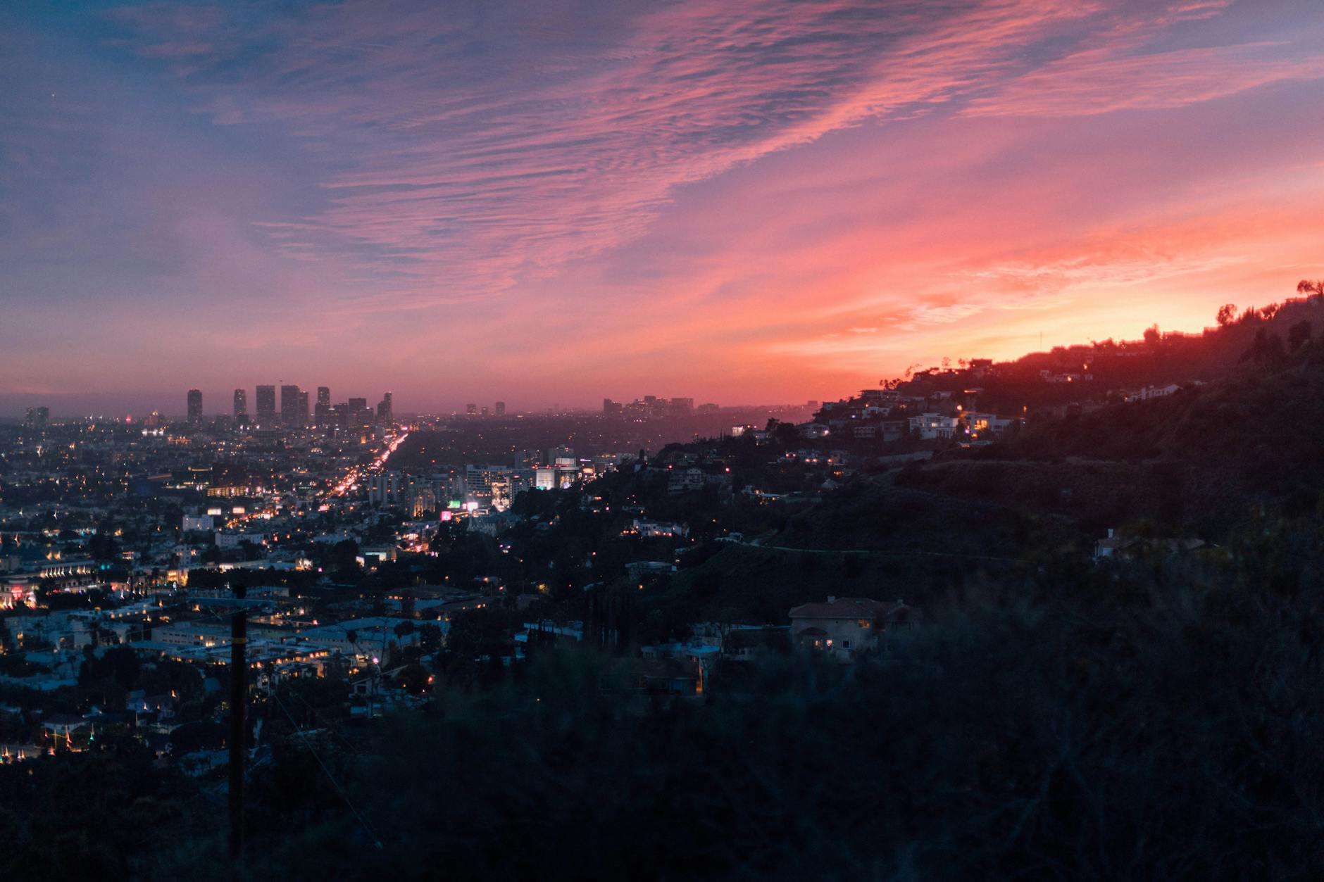 city near mountain during golden hour
A proposed aerial monorail system connecting Sepulveda Pass, with lush green hillsides and a bustling city skyline in the background