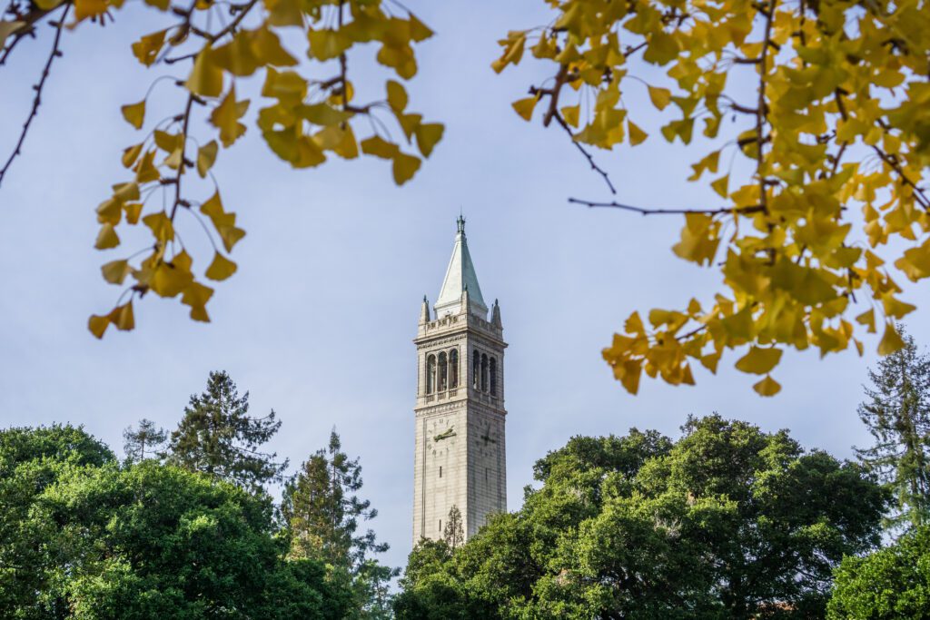 "Scenic view of Berkeley, California skyline with lush greenery and blue skies."