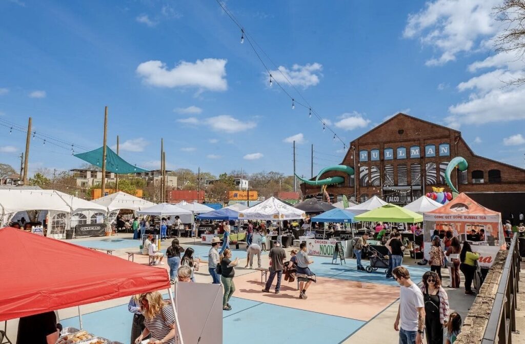 The Pullman Yards Chefs Market and bazaar is open every Saturday and Sunday from 11 am to 6 pm, featuring 30+ vendors and live entertainment.