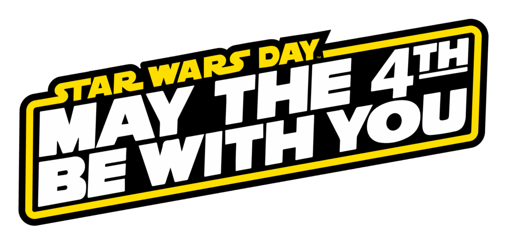  Star Wars Day logo with lightsaber and "May the Fourth be with you" text.Star Wars Day