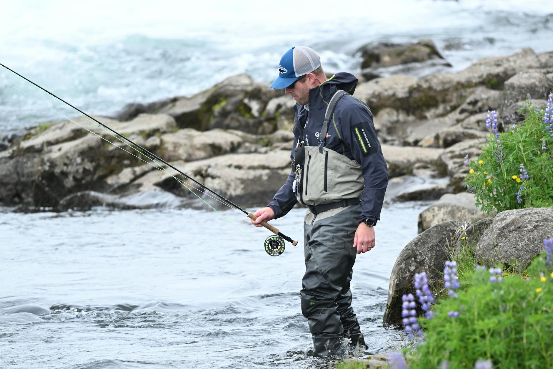 angler wading with rod in river