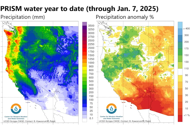 Maps show a Southern California significantly drier than Northern California.