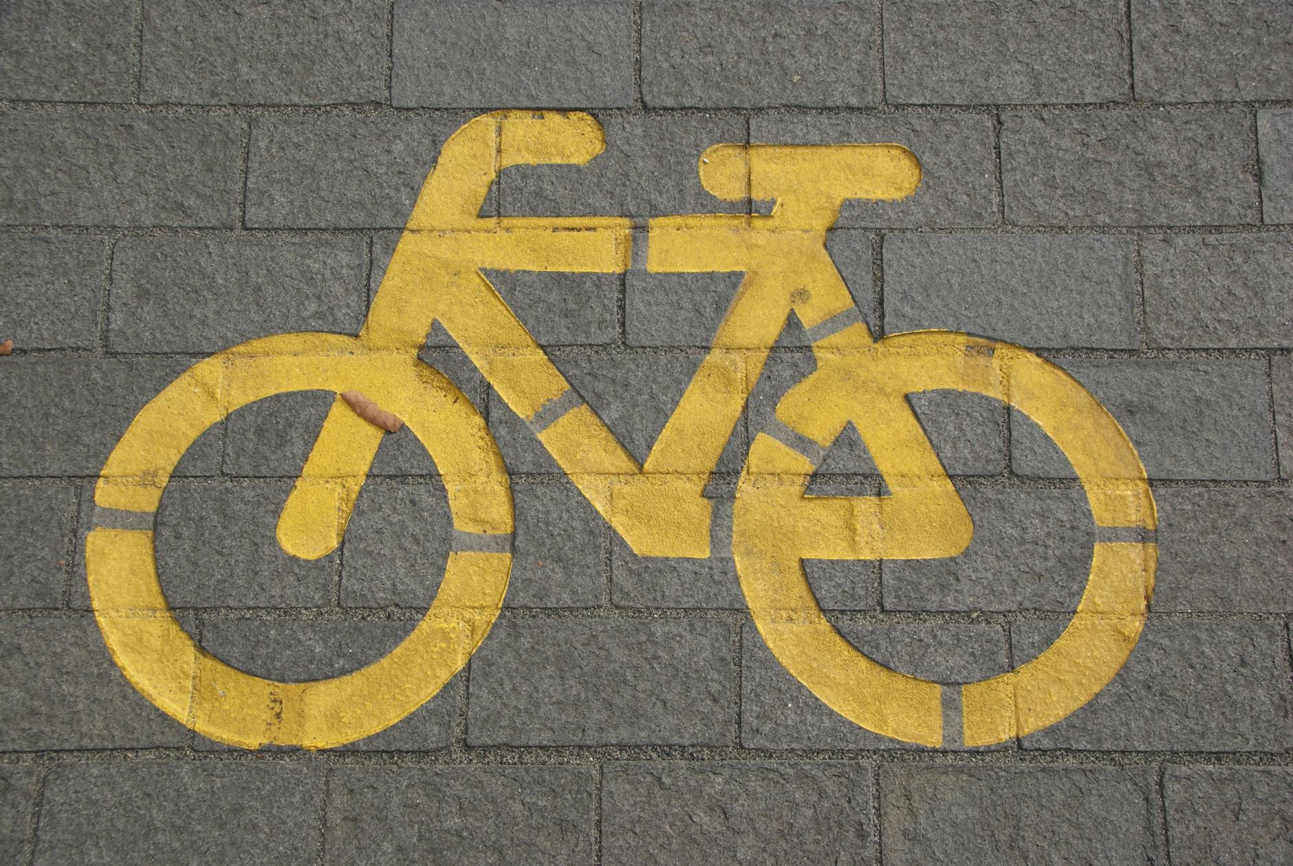 bicycle lane on gray concrete road. Bike Lanes