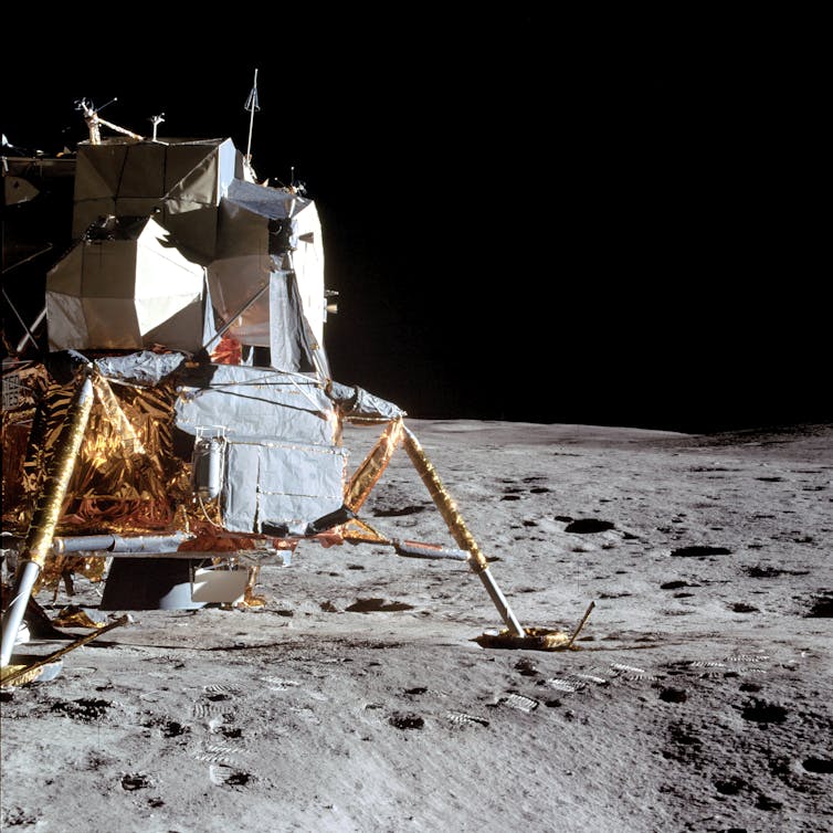 A lander – the Apollo 14 Lunar Module – on the Moon's surface