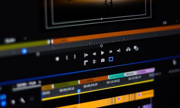 professional video editing interface on computer screen