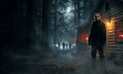 Create a cinematic photorealistic Halloween horror scene inspired by the world of Jason Voorhees. A